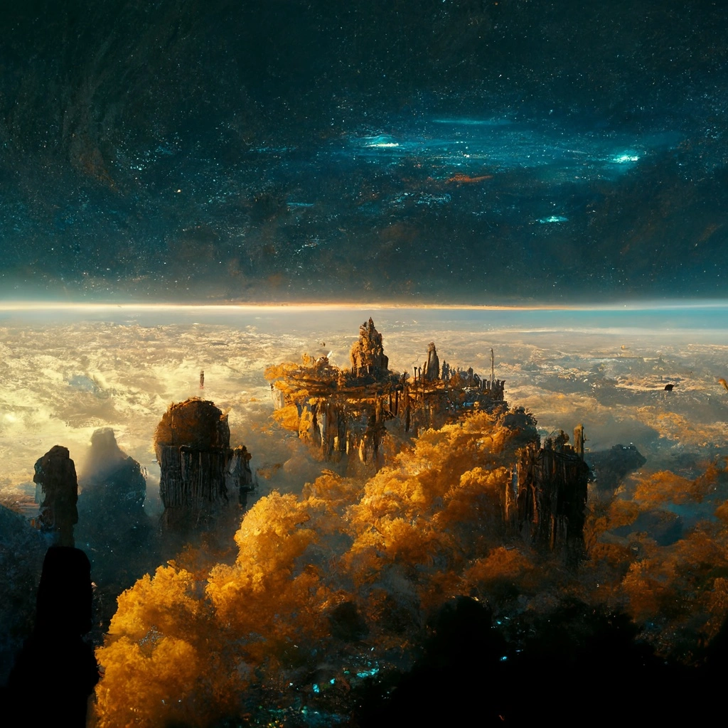 A city floating in the sky.